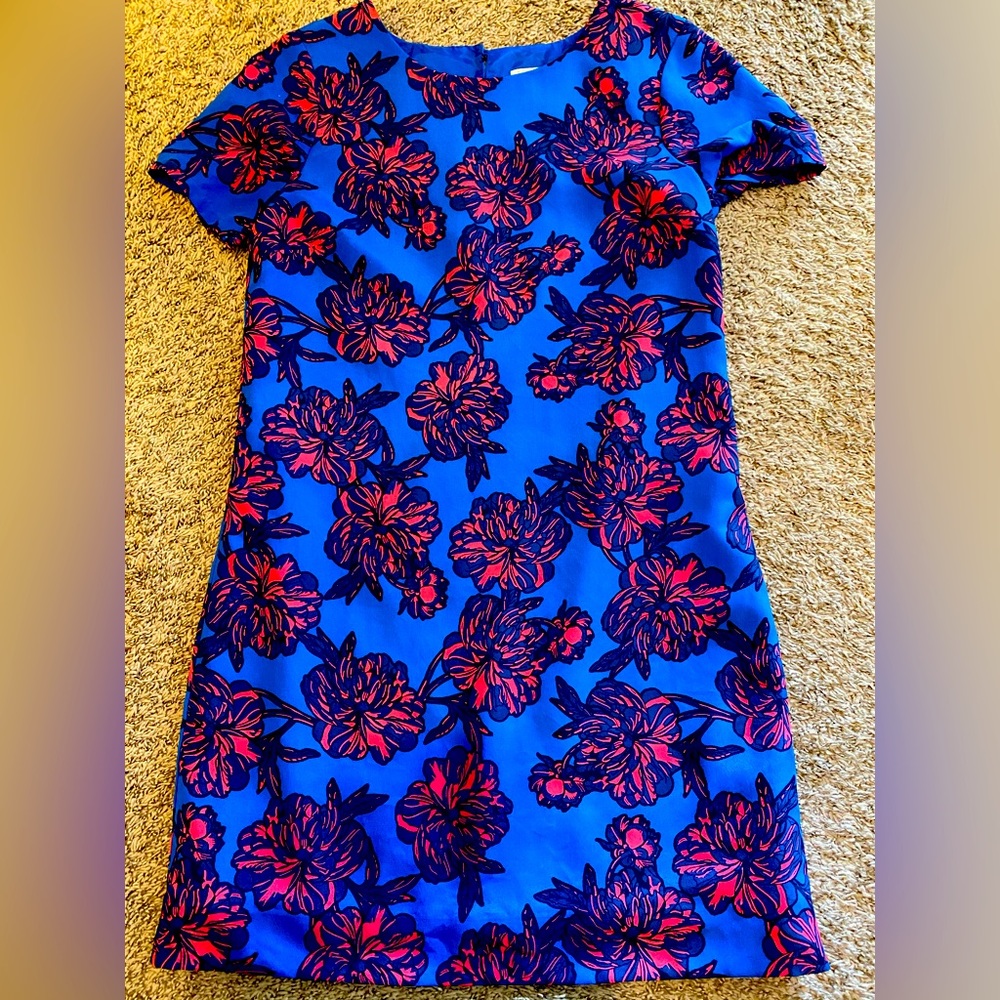 Beautiful J. Crew dress. Blue with pink floral print. Size 2.